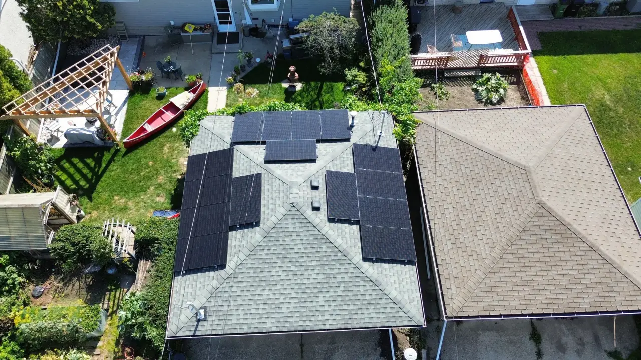 Aerial view of completed residential solar installation in Edmonton