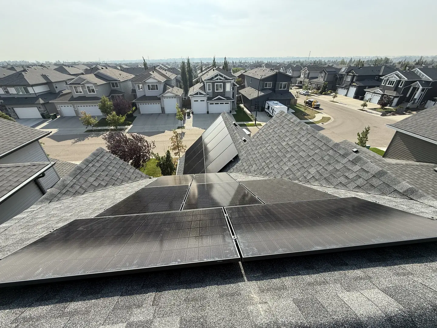 Solar panels on a home in suburban Edmonton