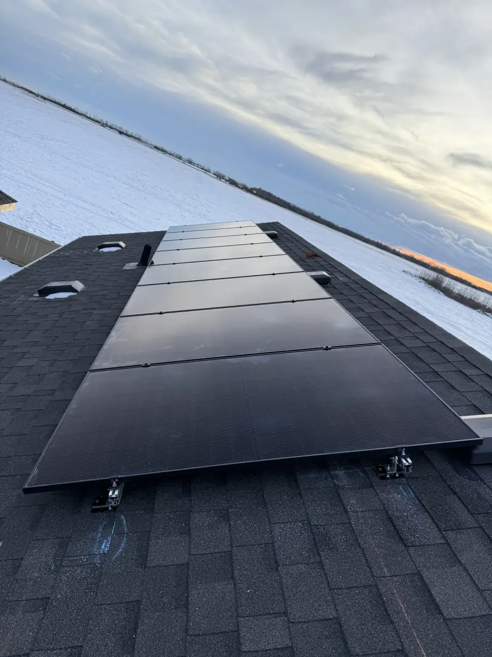 Residential solar panels in Fort Saskatchewan during winter