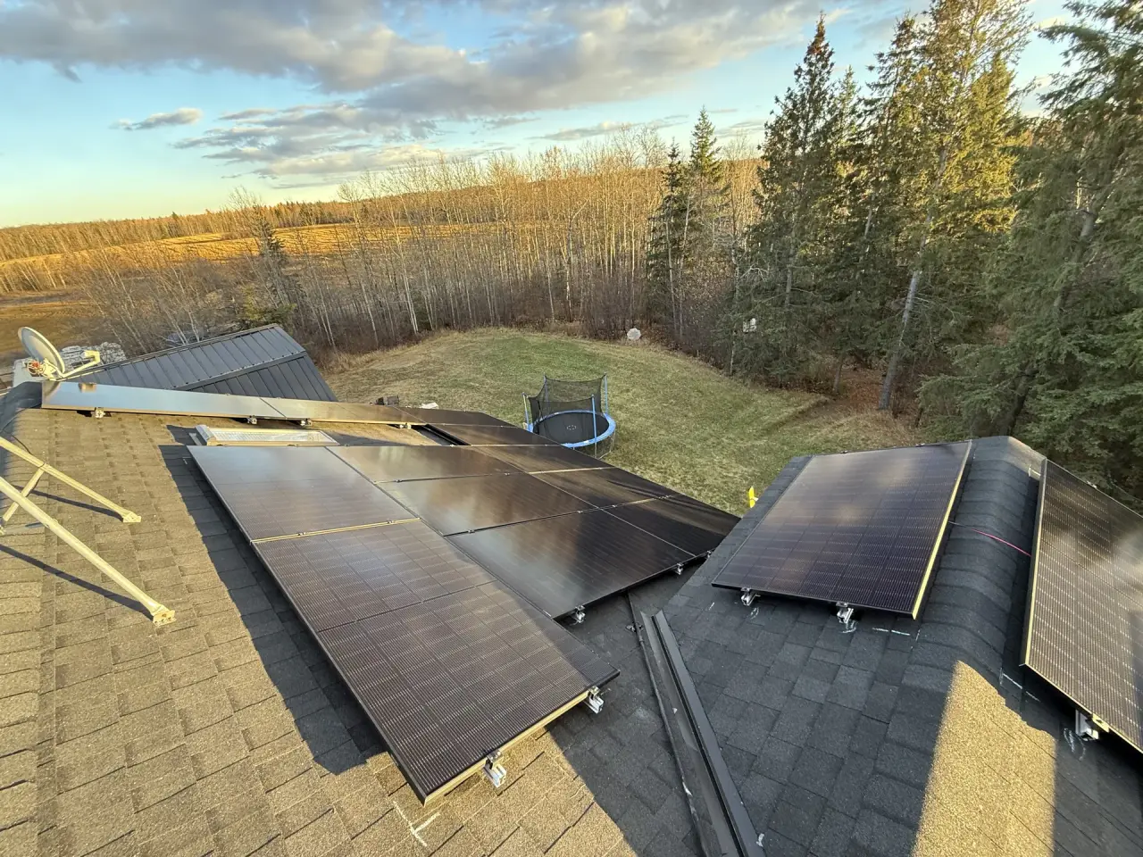 Solar panels installed on a rural acreage property near Stony Plain