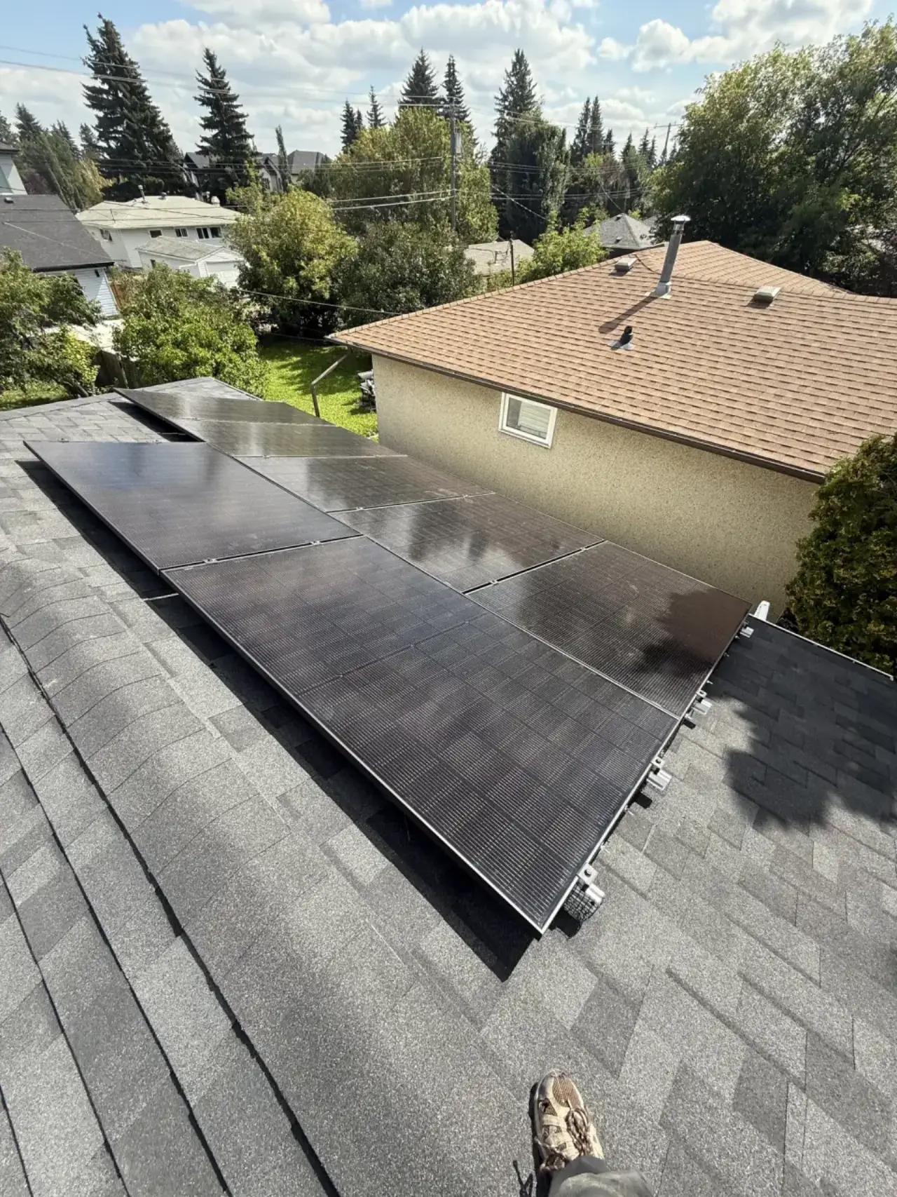 Close-up of solar panels installed on an Edmonton home